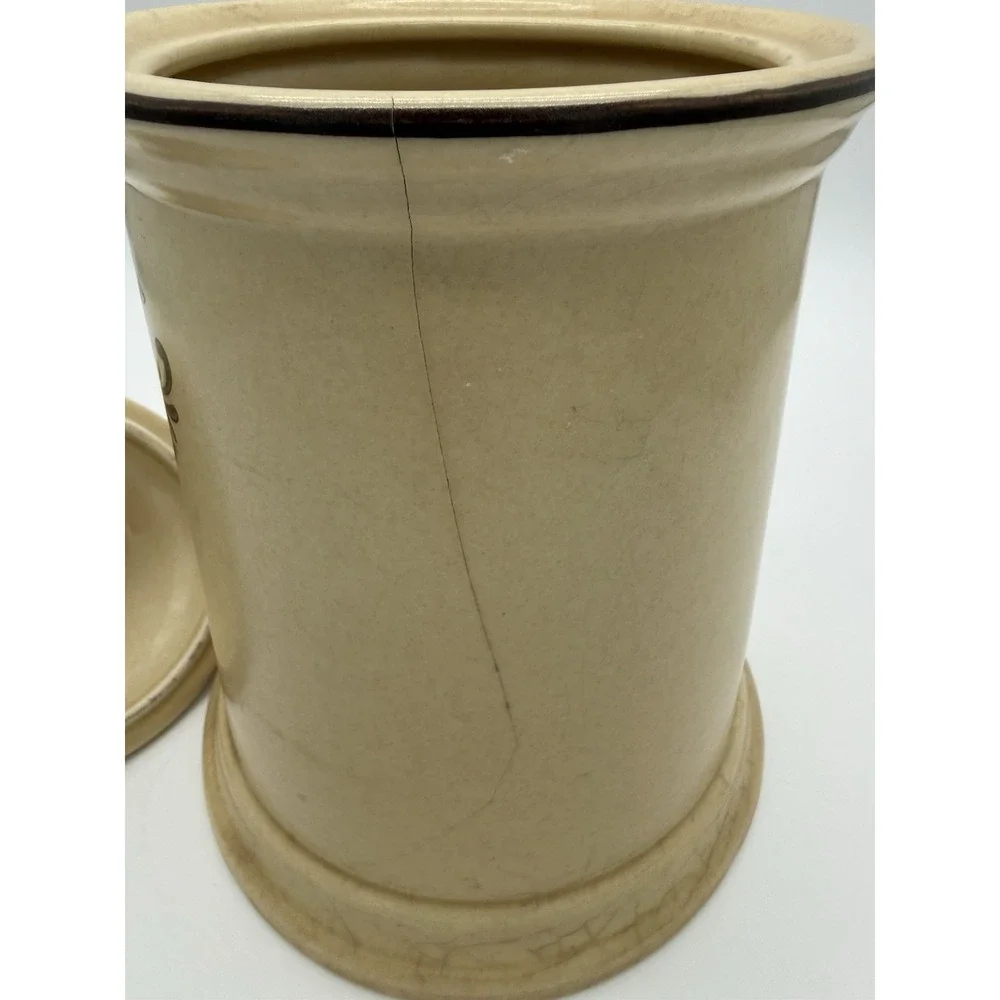 Pfaltzgraff Stoneware Flour Canister with Lid Tan Color Village Pattern Vintage